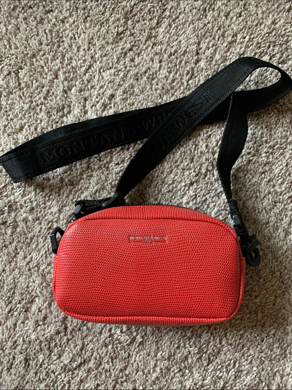 Montana West Red Textured Camera Crossbody with Black Strap